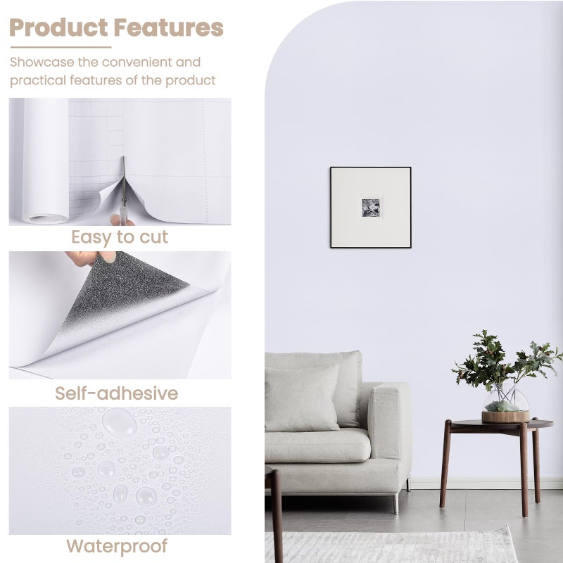 practicalWs 15.7 inch x118 inch White Contatc Paper Self-Adhesive Removable Wallpaper Easy to Apply Peel and Stick Wallpaper Kitchen Countertop Cabinet Reform Decor Wall Paper - Image 5